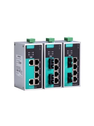 Moxa (EDS-P206A-4PoE-M-SC-T) Unmanaged Ethernet switch with 1 10/100BaseT(X) ports, 4 PoE ports, 1 100BaseFX multi-mode port with SC connector, -40 to 75°C operating temperature