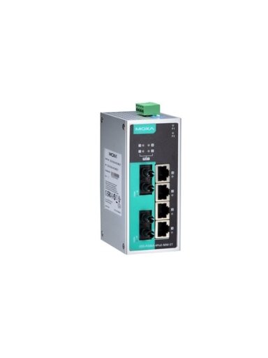 Moxa (EDS-P206A-4PoE-MM-ST) Unmanaged Ethernet switch with 4 PoE ports, 2 100BaseFX multi-mode ports with ST connectorss, -10 to 60°C operating temperature
