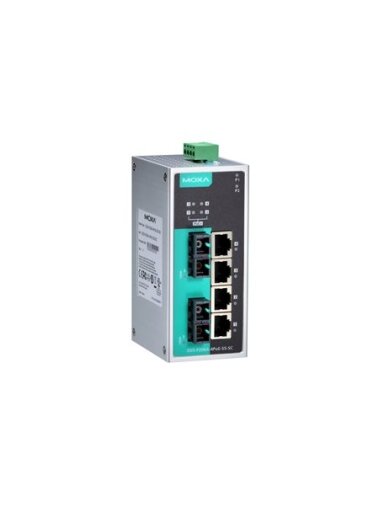 Moxa (EDS-P206A-4PoE-SS-SC-T) Unmanaged Ethernet switch with 4 PoE ports, 2 100BaseFX single-mode ports with SC connector, -40 to 75°C operating temperature