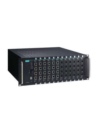 Moxa (ICS-G7748A-HV-HV) Full Gigabit modular managed Ethernet switch system with 12 slots for 4-port Gigabit Ethernet interface modules, 2 isolated power supplies (85 to 264 VAC), for a total of up to 48G ports, -10 to 60°C operating temperature