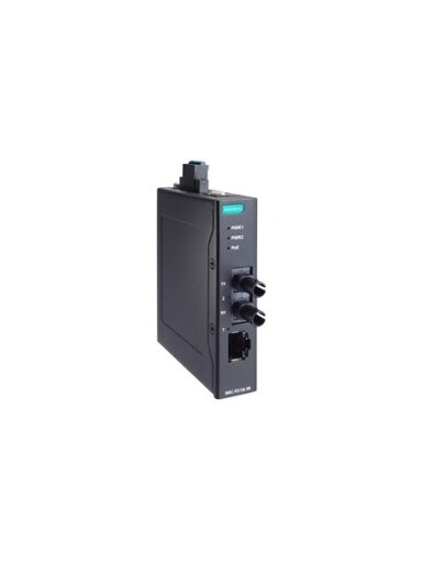 Moxa (IMC-P21A-G2-M-ST) PoE+ industrial 10/100Base-T(X) to 100Base-FX media converter, multi-mode port with ST connector, -10 to 60°C operating temperature