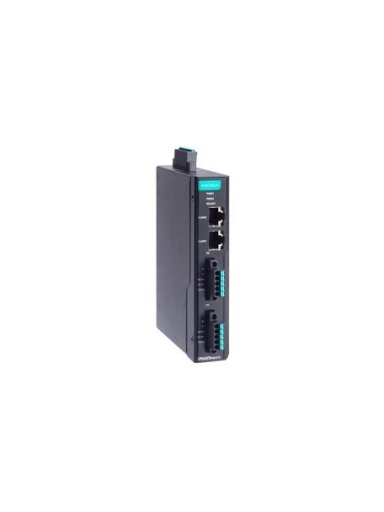 Moxa (MGate MB3270I-TB-G2) 2-port advanced serial-to-Ethernet Modbus gateway with 2 RJ45 Ethernet ports, 5-pin terminal block serial connector, 2 kV isolation, -10 to 60°C operating temperature