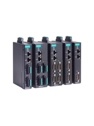 Moxa (MGate MB3270I-TB-G2-T) 2-port advanced serial-to-Ethernet Modbus gateway with 2 RJ45 Ethernet ports, 5-pin terminal block serial connector, 2 kV isolation, -40 to 75°C operating temperature