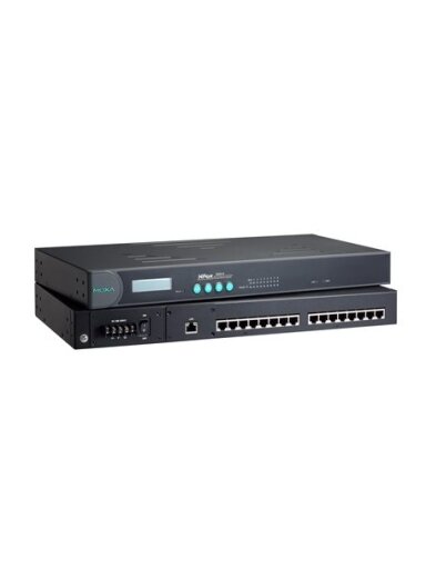 Moxa (NPort 5650-8-HV-T) 8-port RS-232/422/485 rackmount device server with RJ45 connectors and 88 to 300 VDC power input, -40 to 85°C operating temperature