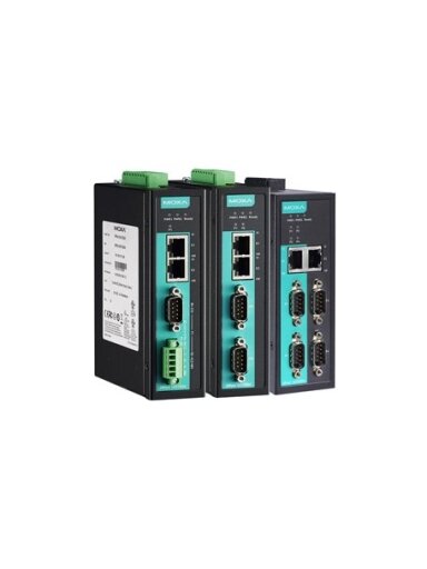 Moxa (NPort IA5450A) 4-port RS-232/422/485 industrial automation device server with serial/LAN/power surge protection, 2 10/100BaseT(X) ports with single IP, 0 to 60°C operating temperature