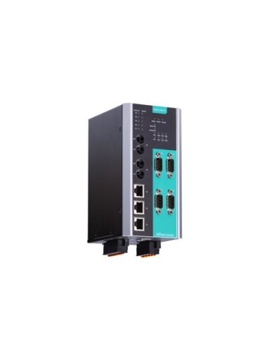 Moxa (NPort S9450I-2M-ST-WV-T) 4-port RS-232/422/485 rugged device server, 3 10/100BaseT(X) ports, 2 100M multi-mode fiber ports with ST connectors, 24/48 VDC, -40 to 85°C operating temperature