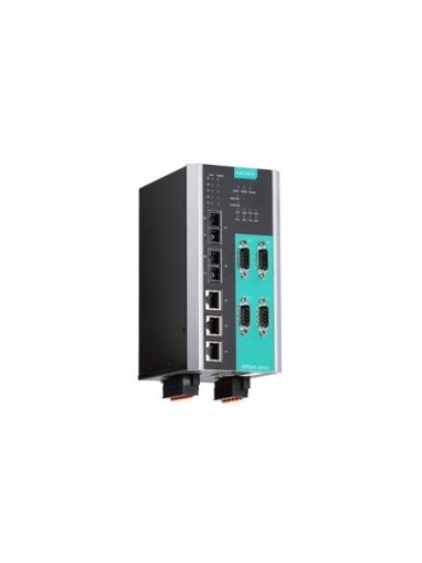 Moxa (NPort S9450I-WV-T) 4-port RS-232/422/485 rugged device server, 5 10/100BaseT(X) ports, 24/48 VDC, -40 to 85°C operating temperature