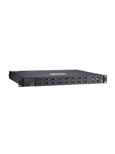 Moxa (NPort S9650I-16-2HV-E-T) 16-port RS-232/422/485 rugged device server, 2 10/100BaseT(X) ports with IEEE 1588v2 support, 88 to 300 VDC or 85 to 264 VAC, -40 to 85°C operating temperature, with 2-port Ethernet RJ45 module
