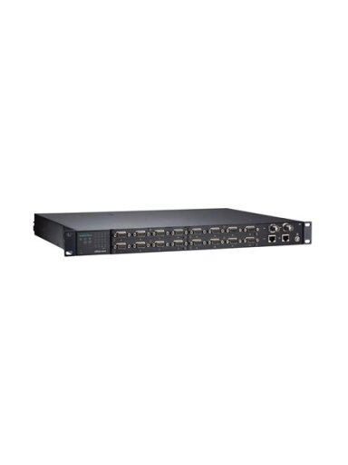 Moxa (NPort S9650I-16F-2HV-MSC-T) 16-port RS-232/422/485 rugged device server with multi-mode ST connectors on the serial ports, 2 10/100BaseT(X) ports with IEEE 1588v2 support, 88 to 300 VDC or 85 to 264 VAC, -40 to 85°C operating temperature, with 2-por