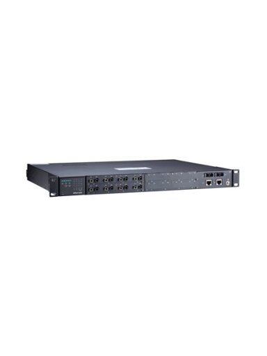 Moxa (NPort S9650I-8F-2HV-SSC-T) 8-port RS-232/422/485 rugged device server with multi-mode ST connectors on the serial ports, 2 10/100BaseT(X) ports with IEEE 1588v2 support, 88 to 300 VDC or 85 to 264 VAC, -40 to 85°C operating temperature, with 2-port