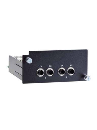 Moxa (PM-7500-2MST) Fast Ethernet module with 2 100BaseFX multi-mode ports with ST connectors, compliant with IEC 61850-3, -40 to 85°C operating temperature