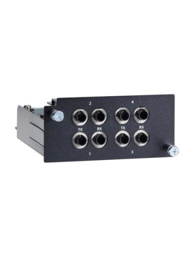 Moxa (PM-7500-4MST) Fast Ethernet module with 4 100BaseFX multi-mode ports with ST connectors, compliant with IEC 61850-3, -40 to 85°C operating temperature