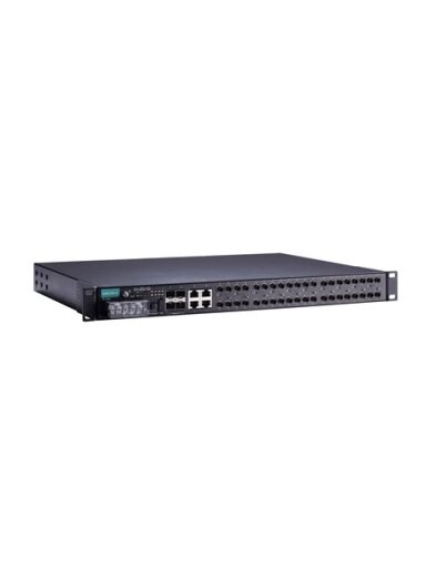 Moxa (PT-7528-12MSC-12TX-4GSFP-HV) IEC 61850-3 managed rackmount Ethernet switch with 12 100BaseFX ports (MSC), 12 10/100BaseT(X) ports, and 4 1000BaseSFP ports, for a total of up to 28 ports, 1 isolated power supply (88 to 300 VDC or 85 to 264 VAC), -40
