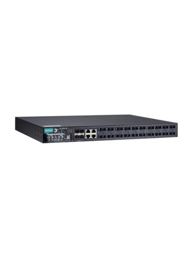 Moxa (PT-7528-20MSC-4TX-4GSFP-HV) IEC 61850-3 managed rackmount Ethernet switch with 20 100BaseFX ports (MSC), 4 10/100BaseT(X) ports, and 4 1000BaseSFP ports, for a total of up to 28 ports, 1 isolated power supply (88 to 300 VDC or 85 to 264 VAC), -40 to