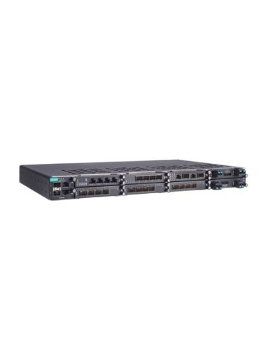 Moxa (PT-G7828) Layer 3 modular managed Ethernet switch with 2 100/1000BaseSFP and 2 10/100/1000BaseT(X), 6 slots for Ethernet modules and 2 slots for power modules, for a maximum of 28G ports total