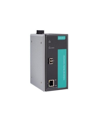 Moxa (PTC-101-M-LC-HV) Industrial 10/100BaseT(X) to 100BaseFX media converter, multi-mode with LC connector, 1 isolated power supply (88 to 300 VDC or 85 to 264 VAC), -40 to 85°C operating temperature