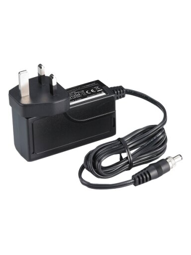 Moxa (PWR-12150-UK-SA-T) Locking barrel plug, 12 VDC, 1.5 A, 100 to 240 VAC, UK plug, -40 to 75°C operating temperature