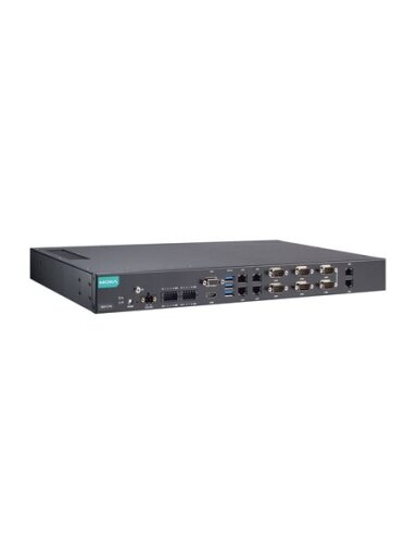 Moxa (RKP-C110-C1-2L4C-T) Rackmount 1U computer with Intel® Celeron® 6305E processor, 6 LAN ports, 6 serial ports, 8 DIs, 8 DOs, 3 USB 3.0 ports, 1 VGA port, 1 HDMI port, 2 SSD slots, 12/24 VDC power input, -30 to 60°C operating temperature