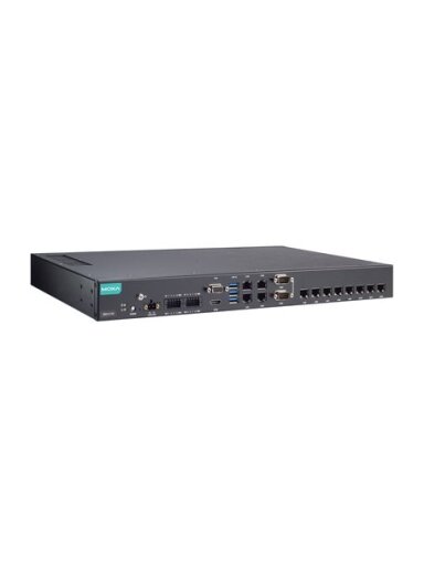 Moxa (RKP-C110-C1-8L-T) Rackmount 1U computer with Intel® Celeron® 6305E processor, 12 LAN ports, 2 serial ports, 8 DIs, 8 DOs, 3 USB 3.0 ports, 1 VGA port, 1 HDMI port, 2 SSD slots, 12/24 VDC power input, -30 to 60°C operating temperature