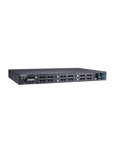 Moxa (RKS-G4028-L3-4GS-HV-T) Layer 3 modular managed Ethernet switch with 4 100/1000BaseSFP ports, 3 slots for Ethernet modules, 1 isolated power supply (110/220 VAC/VDC), -40 to 75°C operating temperature