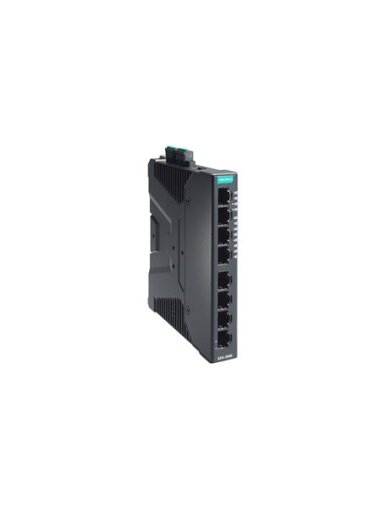 Moxa (SDS-3008-T) Compact industrial smart Ethernet switch with 8 10/100BaseT(X) ports, dual 12/24/48 VDC power inputs, -40 to 75°C operating temperature
