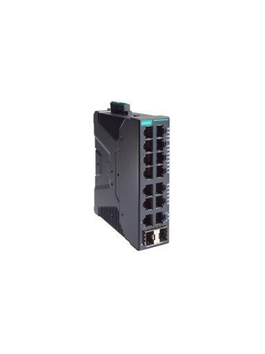 Moxa (SDS-3016-2GSFP) Compact industrial smart Ethernet switch with 14 10/100BaseT(X) ports, 2 100/1000BaseSFP ports, dual 12/24/48 VDC power inputs, -10 to 60°C operating temperature