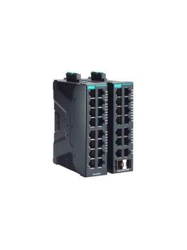 Moxa (SDS-G3016-T) Compact industrial full Gigabit smart Ethernet switch with 16 10/100/1000BaseT(X) ports, dual 12/24/48 VDC power inputs, -40 to 75°C operating temperature