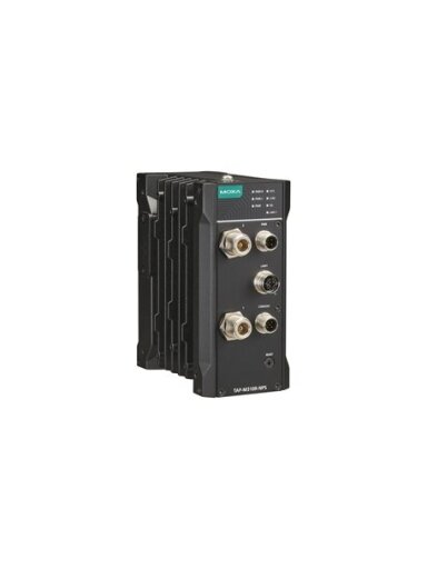 Moxa (TAP-M310R-1P2R1S-US-CT-T) Wi-Fi 6 (802.11ax) railway wayside wireless AP/client with two radios and one switch module, one M12 K-coded 110/220 VAC input, US band, -40 to 75°C operating temperature, conformal coating