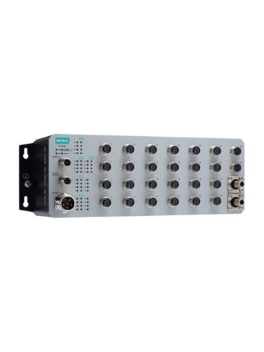Moxa (TN-4528A-16PoE-2GPoE-2GODC-WV-T) 16 PoE 10/100BaseT(X) ports with M12 connector, 8 10/100BaseT(X) ports with M12 connector, 2 PoE 10/100/1000BaseT(X) ports with M12 connector, 2 1000BaseLSX fiber optic ports with Q-ODC® interface, 1 (dual input) 24 Moxa (TN-4528A-16PoE-2GPoE-2GODC-WV-T) 16 PoE 10/100BaseT(X) ports with M12 connector, 8 10/100BaseT(X) ports with M12 connector, 2 PoE 10/100/1000BaseT(X) ports with M12 connector, 2 1000BaseLSX fiber optic ports with Q-ODC® interface, 1 (dual input) 24