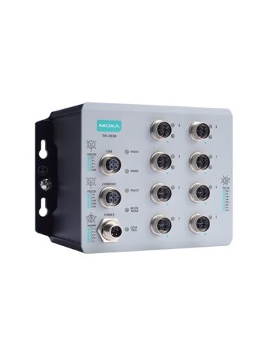 Moxa (TN-4908-8GTX-WV-CT-T) Industrial secure router with 8 Gigabit Ethernet ports, 24 to 110 VDC power input, IP40, -40 to 70°C operating temperature, conformal coating