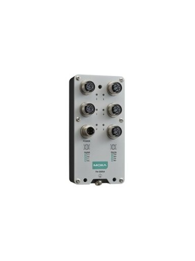 Moxa (TN-5305A-WV-T) EN 50155 unmanaged Ethernet switch with 5 10/100BaseT(X) ports, M12 connector, single power input, 24 to 110 VDC, -40 to 70°C operating temperature