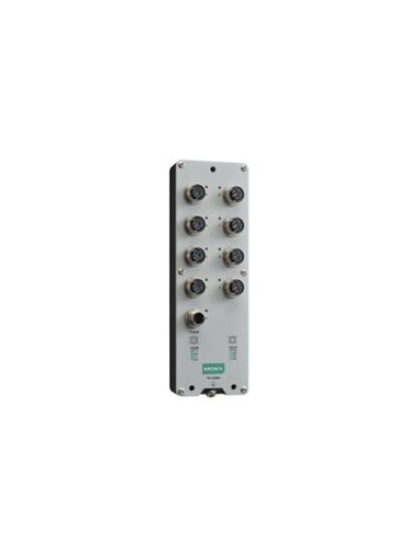 Moxa (TN-5308A-WV-CT-T) EN 50155 unmanaged Ethernet switch with 8 10/100BaseT(X) ports, M12 connector, single power input, 24 to 110 VDC, -40 to 70°C operating temperature, conformal coating