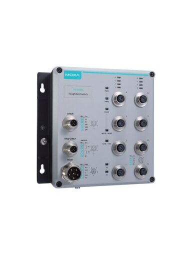 Moxa (TN-5508A-WV-T) Managed Ethernet switch with 8 10/100BaseT(X) ports with M12 connectors, dual redundant power inputs (24-110 VDC), -40 to 75°C operating temperature