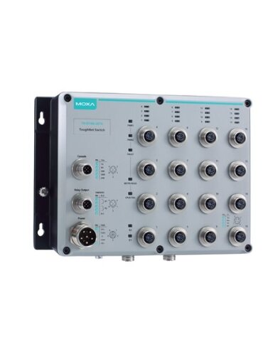Moxa (TN-5518A-2GTX-WV-T) Layer 2 managed switch with 16 10/100BaseT(X) ports, 2 10/100/1000BaseT(X) ports with M12 connectors, dual power input, 24-110 VDC, -40 to 75°C operating temperature Moxa (TN-5518A-2GTX-WV-T) Layer 2 managed switch with 16 10/100BaseT(X) ports, 2 10/100/1000BaseT(X) ports with M12 connectors, dual power input, 24-110 VDC, -40 to 75°C operating temperature