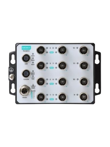 Moxa (TN-G6512-8GPoE-WV-T) Layer 2 Managed Ethernet switch, 8 10/100/1000BaseT(X) ports with 802.3at PoE+ and 4 10/100/1000BaseT(X) M12 connectors, 24 to 110 VDC power input, -40 to 70°C operating temperature Moxa (TN-G6512-8GPoE-WV-T) Layer 2 Managed Ethernet switch, 8 10/100/1000BaseT(X) ports with 802.3at PoE+ and 4 10/100/1000BaseT(X) M12 connectors, 24 to 110 VDC power input, -40 to 70°C operating temperature