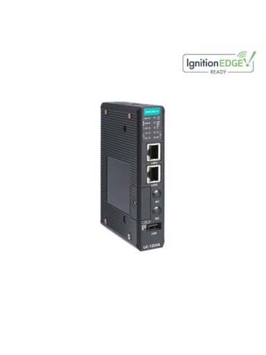 Moxa (UC-1222A) Arm® Cortex®-A53 dual-core 64-bit 1-GHz industrial computer with 2 Ethernet ports, 2 RS-232/422/485 serial ports, 1 USB 2.0 port, 1 mPCIe expansion slot, 12 to 24 VDC, TPM v2.0 module, Moxa Industrial Linux (Debian 11, kernel 5.10), -40 to