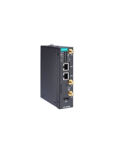 Moxa (UC-2222A-T) Arm® Cortex®-A53 dual-core 64-bit 1-GHz industrial computer with 2 Ethernet ports, 2 RS-232/422/485 serial ports, 1 USB 2.0 port, 1 mPCIe expansion slot, 12 to 24 VDC, TPM v2.0 module, Moxa Industrial Linux (Debian 11, kernel 5.10) , -40