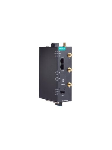 Moxa (UC-3424A-T-LTE) Arm® Cortex®-A53 quad-core 64-bit 1.4 GHz industrial computer with 2 Ethernet ports, 2 RS-232/422/485 serial ports, 2 CAN ports, 1 USB 2.0 port, built-in LTE Cat. 4 module, 9 to 48 VDC, TPM v2.0 module, Moxa Industrial Linux (Debian