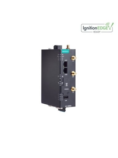 Moxa (UC-3434A-T-LTE-WiFi) Arm® Cortex®-A53 quad-core 64-bit 1.4 GHz industrial computer with 2 Ethernet ports, 2 RS-232/422/485 serial ports, 2 CAN ports, 1 USB 2.0 port, built-in LTE Cat. 4 and Wi-Fi modules, 9 to 48 VDC, TPM v2.0 module, Moxa Industria