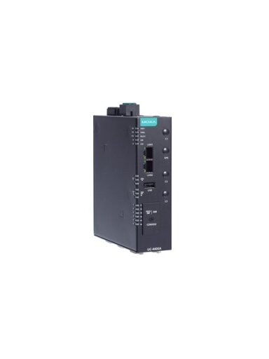 Moxa (UC-4414A-I-T) Arm Cortex-A53 quad-core 1.6 GHz industrial computer with 2 Ethernet ports, 4 serial ports (2 with 2-kV isolation), 2 CAN ports, 4 DIs, 4 DOs, -40 to 75°C operating temperature