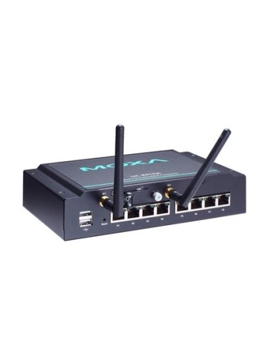 Moxa (UC-8410A-T-LX) Arm-based wireless-enabled wall-mount industrial computer with Cortex-A7 1 GHz dual-core, 1 SD slot with 1 GB card preinstalled, 512 MB DDR3L RAM, 8 serial ports, 4 DIs, 4 DOs, 3 Ethernet ports, wireless enabled, 1 mSATA slot, 1 USB p