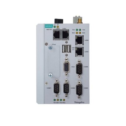 Moxa (AIG-501-T-US-AZU-LX) 4 prievadų Modbus į Azure pažangūs IIoT tinklų sietuvai, komplektacija: Intel Atom® keturių branduolių 1.91 GHz procesorius, Azure IoT Edge, LTE Cat. 4 modulis JAV regionui, Darbinė temperatūra: -40...70 °C 2
