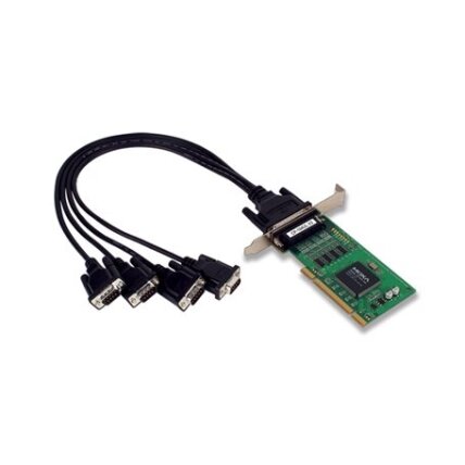 Moxa (CP-104UL-DB9M) 4 prievadų RS-232 Žemo profilio universali PCI nuosekliojo ryšio plokštė, Darbinė temperatūra: 0...55 °C (apima DB9 kištukas kabelis)