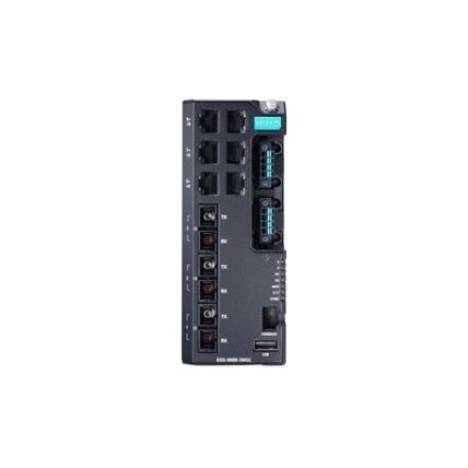 Moxa (EDS-4009-3MST-HV) valdomas Ethernet komutatorius, komplektacija: 6 10/100BaseT(X) prievadai, 3 100BaseFX daugiamodis prievadai su ST jungtys, vienas maitinimo šaltinis 110/220 VAC/VDC, Darbinė temperatūra: -10...60 °C 2
