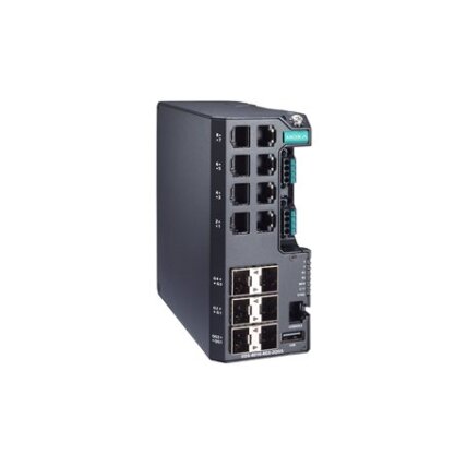 Moxa (EDS-4014-4GS-2QGS-LV-T) valdomas Ethernet komutatorius, komplektacija: 8 10/100BaseT(X) prievadai, 4 100/1000BaseSFP prievadai, 2 1000/2500BaseSFP prievadai, dvigubas maitinimas maitinimo šaltinis, 12/24/48 VDC, Darbinė temperatūra: -40...75 °C