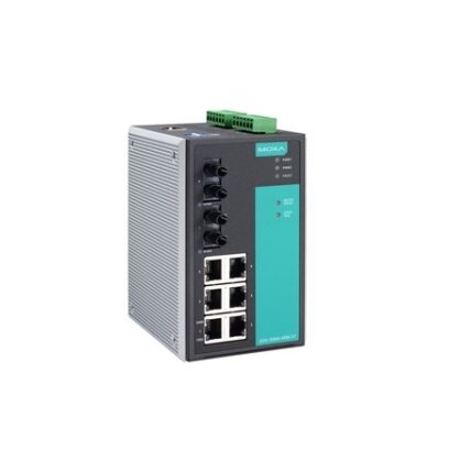 Moxa (EDS-508A-SS-SC-80-T) valdomas Ethernet komutatorius, komplektacija: 6 10/100BaseT(X) prievadai, 2 100BaseFX vienamodis prievadai su SC jungtys skirta 80 km perdavimas, Darbinė temperatūra: -40...75 °C 2
