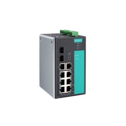 Moxa (EDS-510A-1GT2SFP) valdomas Gigabit Ethernet komutatorius, komplektacija: 7 10/100BaseT(X) prievadai, 1 10/100/1000BaseT(X) prievadas, 2 SFP lizdai skirta pridedant SFP-1G serija Gigabit Ethernet moduliai, Darbinė temperatūra: 0...60 °C