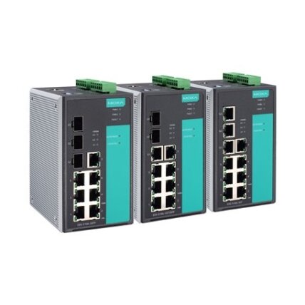 Moxa (EDS-510A-3SFP-T) valdomas Gigabit Ethernet komutatorius, komplektacija: 7 10/100BaseT(X) prievadai, 3 SFP lizdai skirta pridedant SFP-1G serija Gigabit Ethernet moduliai, Darbinė temperatūra: -40...75 °C 1