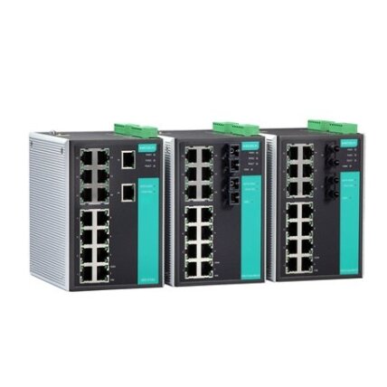 Moxa (EDS-516A-MM-ST-T) valdomas Ethernet komutatorius, komplektacija: 14 10/100BaseT(X) prievadai, 2 100BaseFX daugiamodis prievadai su ST jungtys, Darbinė temperatūra: -40...75 °C 1