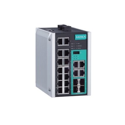 Moxa (EDS-518E-4GTXSFP-T) valdomas Gigabit Ethernet komutatorius, komplektacija: 14 10/100BaseT(X) prievadai, 4 10/100/1000BaseT(X) arba 100/1000BaseSFP prievadai, Darbinė temperatūra: -40...75 °C Moxa (EDS-518E-4GTXSFP-T) valdomas Gigabit Ethernet komutatorius, komplektacija: 14 10/100BaseT(X) prievadai, 4 10/100/1000BaseT(X) arba 100/1000BaseSFP prievadai, Darbinė temperatūra: -40...75 °C